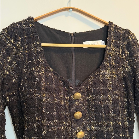 Chic Black and Gold Tweed Mini Dress - Picture 2 of 7